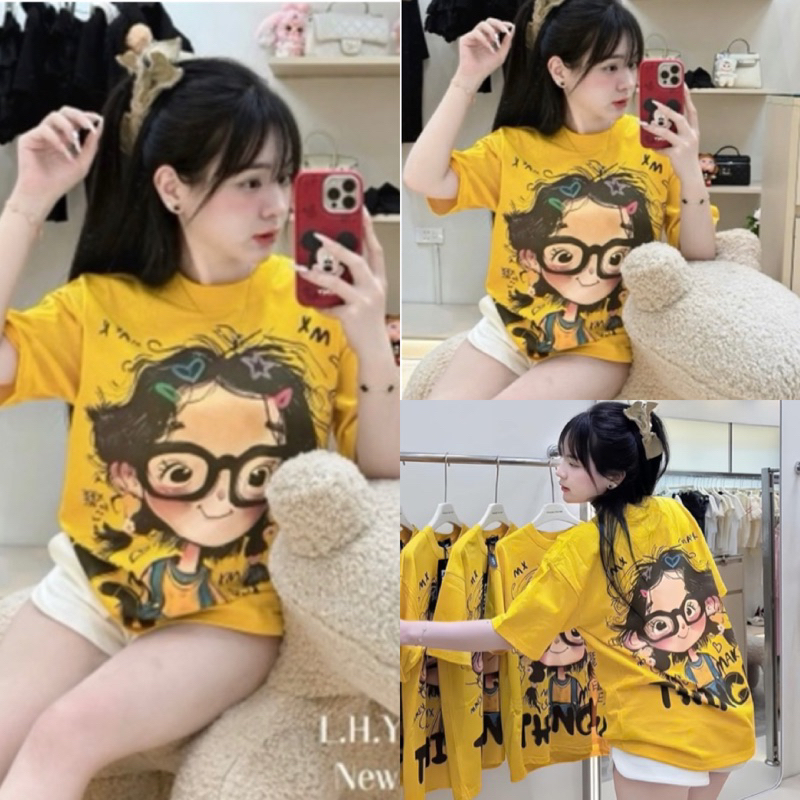 Áo Phông Nữ , Áo Phông Cotton Cô Gái Đeo Kính In Pet