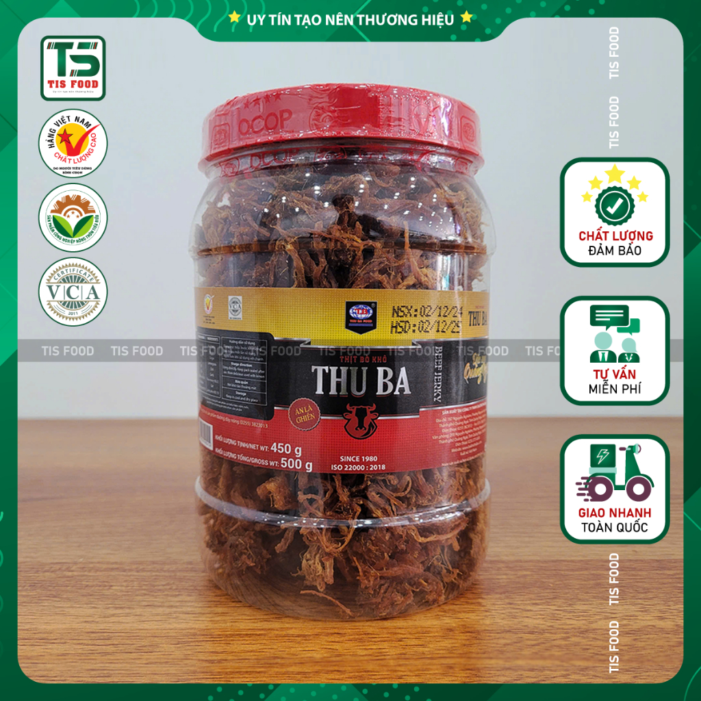 Thịt bò khô sợi Thu Ba 500g  - Đặc sản Quảng Ngãi - Chuẩn Chất Lượng (Hũ nhựa)