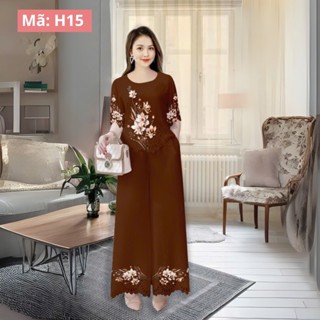 Bộ Đồ Trung Niên Nữ Đẹp Tay Lỡ, Hoa khoét Lỗ Độc Đáo, Áo Cổ Tròn Quần 9 Tấc Vải Lụa Mềm Mát, Đủ Size