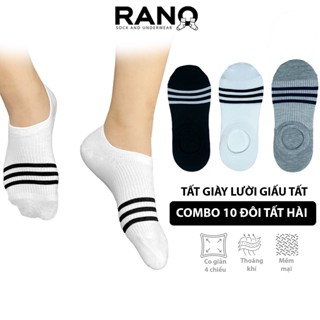 [COMBO 10 ĐÔI] tất cổ lười hài giấu giày nam nữ cao cấp RANO chống tuột phối sọc không hôi chân CB_LUOI3SOC