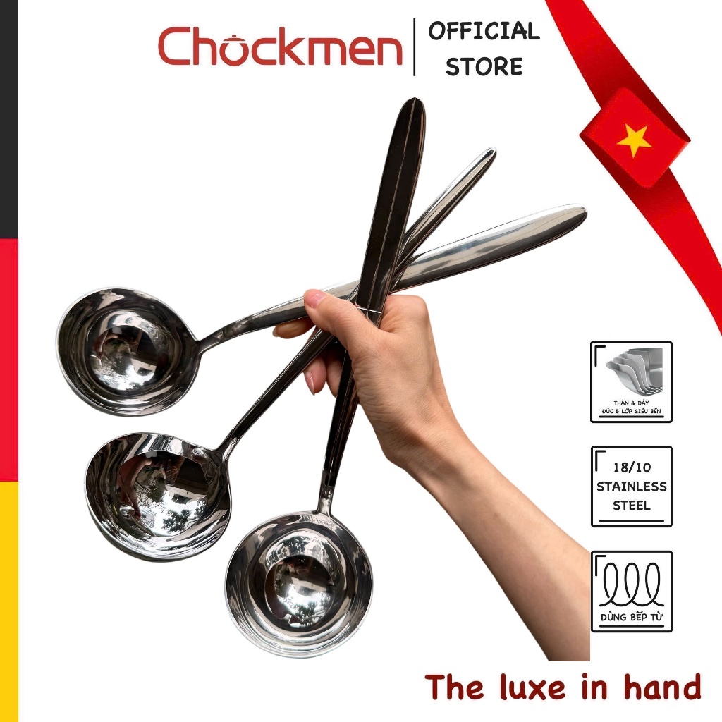 Muôi Canh CHOCKMEN Inox Cao Cấp Mã 04-05 Muôi Canh To Tròn Muôi Nấu Canh Thìa Múc Canh