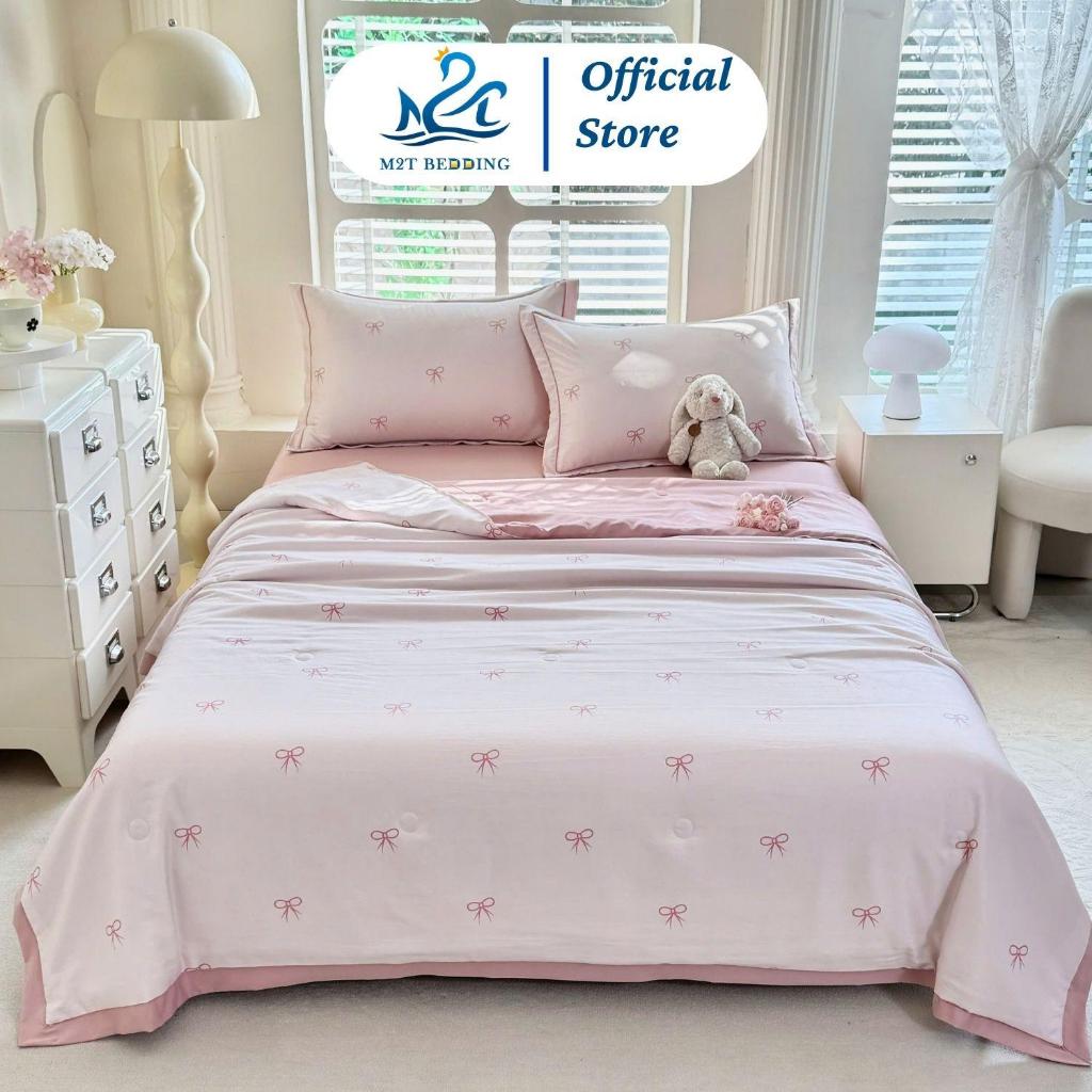 Bộ chăn ga gối Lụa Thái M2T bedding mềm, mịn, mát - gồm chăn hè chần bông, ga giường và 2 vỏ gối nằm