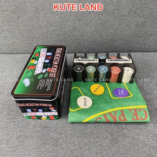 Bộ Phỉnh 100/200/300/500 Chip Poker có số hộp sắt cao cấp kèm thảm Texas Hold'em Blackjack Full hộp