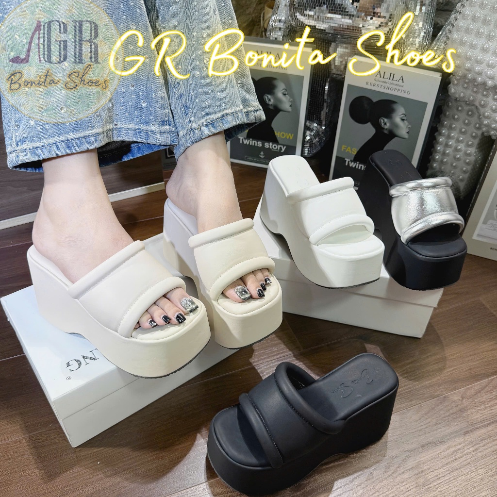 NS1 Dép đế xuồng quai bản lót viền phồng cao 10 cm - Bonita Shoes BM301