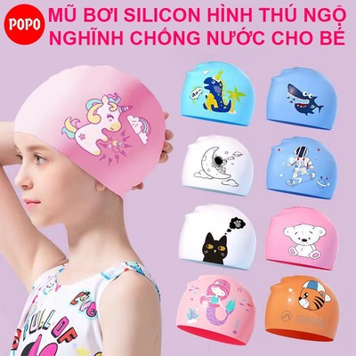 Mũ bơi trẻ em silicon POPO CA43 cho bé từ 3 tuổi họa tiết ngộ nghĩnh, an toàn