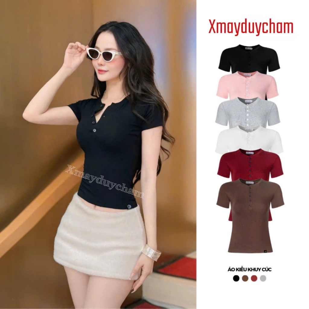 [VẢI COTTON MỊN] ÁO Thun Cộc Tay Nữ Khuy Cúc Vải Cotton Mịn Thoáng Mát Ôm Body quyến rũ m677 | BigBuy360 - bigbuy360.vn