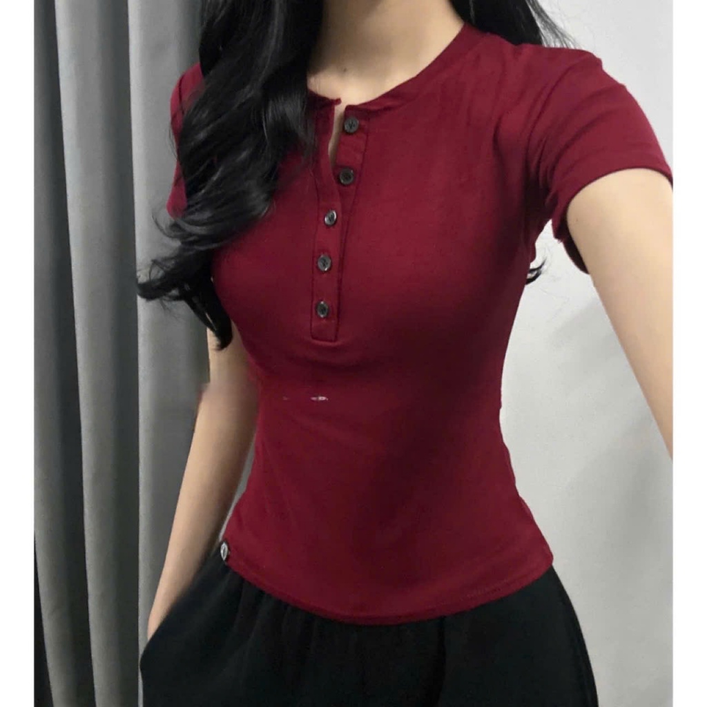 [VẢI COTTON MỊN] ÁO Thun Cộc Tay Nữ Khuy Cúc Vải Cotton Mịn Thoáng Mát Ôm Body quyến rũ m677 | BigBuy360 - bigbuy360.vn