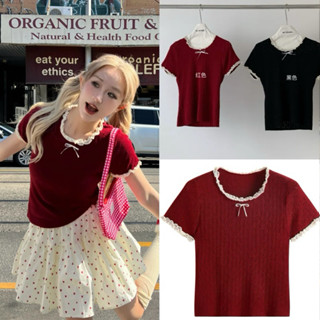  Áo Thun Đính Nơ Viền Ren Chất Liệu Cotton BigSize Áo Babytee Mix Viền Ren-Ma 312 