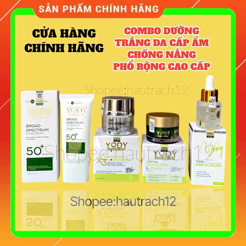 Combo dưỡng trắng da phục hồi ( chống nắng quang phổ rộng , kem ngày 3x, kem đêm, serum phục hồi Yody Phương Anh