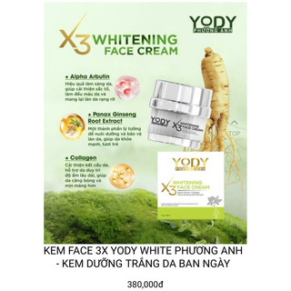 Combo dưỡng trắng da phục hồi ( chống nắng quang phổ rộng , kem ngày 3x, kem đêm, serum phục hồi Yody Phương Anh
