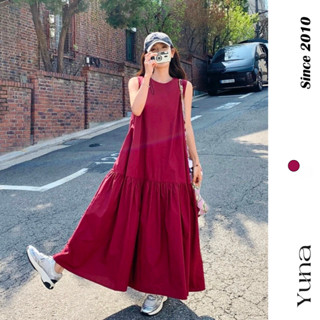 Đầm Váy Nữ Sát Nách Cổ Tròn Suông Dáng Dài Phối Đuôi Cá Xếp Ly Bồng Bền Tone Đỏ Nổi Bật Style Đơn Giản,Sang Chảnh-YUNA04