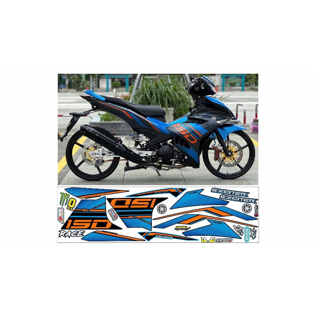 TEM RỜI EXCITER 150 XANH ĐEN CAM DECAL 3 LỚP BỀN MÀU