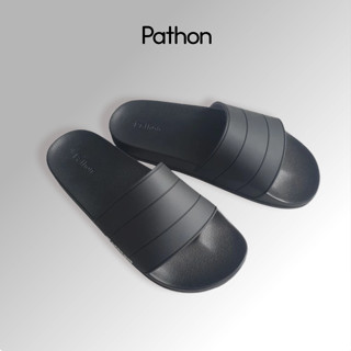 Dép nam nữ quai ngang slipper Pathon PVC và đế PU đen quai đen kẻ 3 sọc SD80