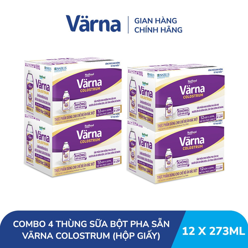 (BAO BÌ MỚI) Combo 4 Thùng 48 Hộp 237mL Sữa Bột Pha Sẵn Varna COLOSTRUM/ DIABETES -SHOP SỮA NUTIFOOD
