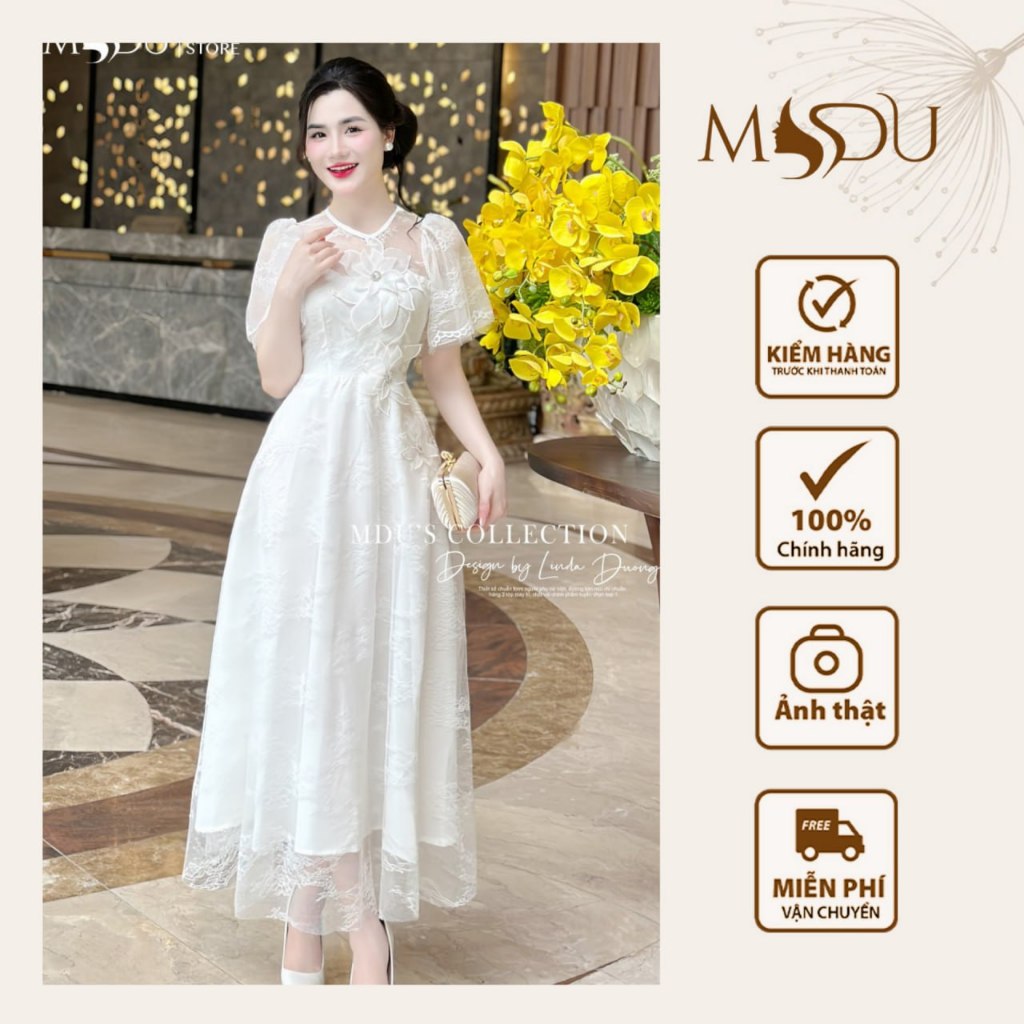 Váy Thiết Kế MDU4328 Chất Ren Hàn Gam Trắng Thanh Lịch Từ MDU K24-D3-4