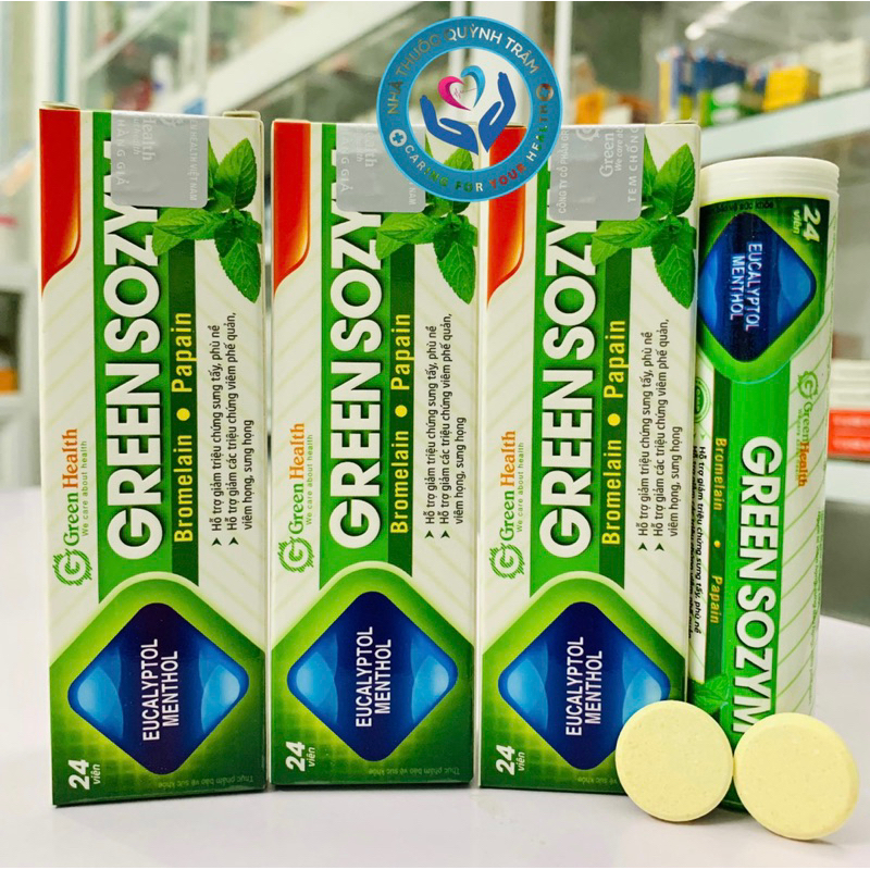 VIÊN NGẬM GREEN SOZYM (TUÝP 24 VIÊN) - Giảm ho, đau rát họng, giảm sưng tấy phù nề
