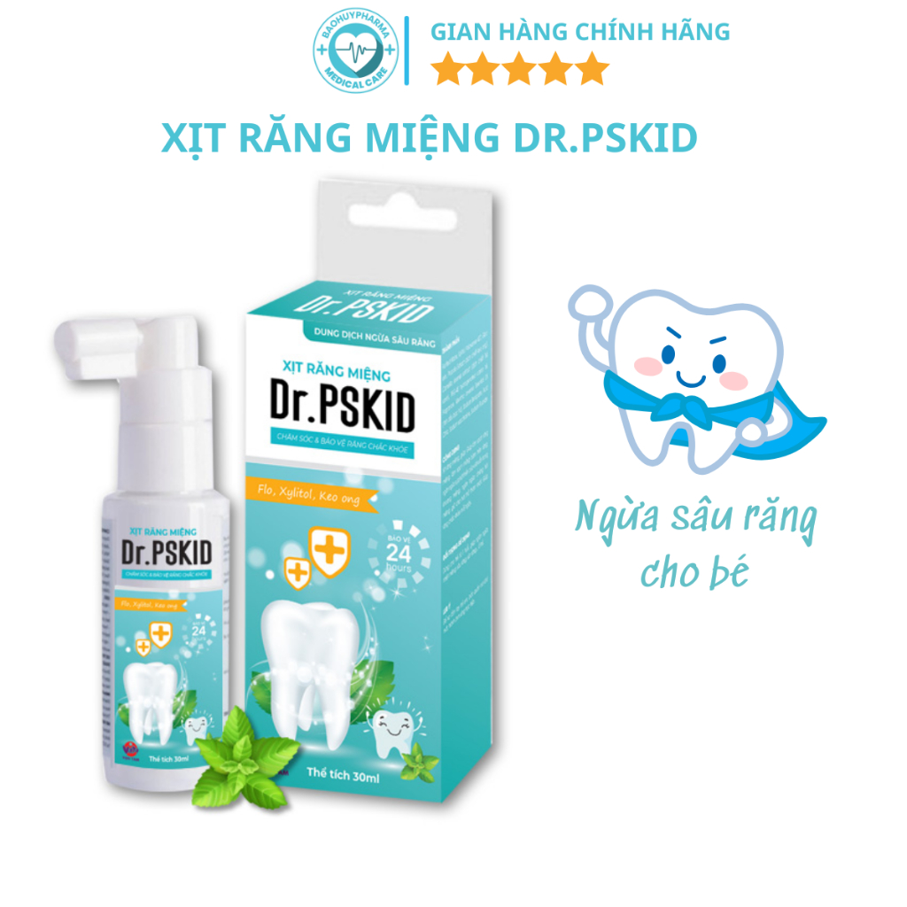 Xịt răng miệng trẻ em, xịt họng làm sạch răng miệng, ngăn ngừa sự phát triển của vi khuẩn Dr.PSKID