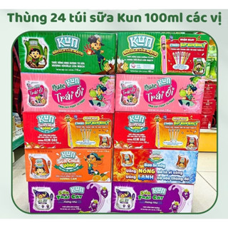  Thùng Sữa Túi Kun Dâu- Cam- Ổi-Nho -Lúa Mạch 110ml x24 Túi 