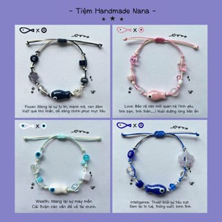 Vòng tay dây sáp mắt quỷ phối cá gốm - evil eye mix evil eye fish, vòng tay nhóm bạn, vòng tay đôi