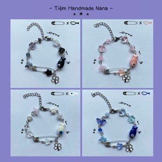 Vòng tay safety pin phối cá mắt quỷ evil eye fish phong cách y2k