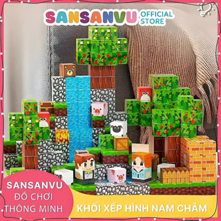 (50 TẶNG 10) Khối Nam Châm Xếp Hình Khối Xây Dựng Mô Hình Sansanvu Giáo Dục Cho Trẻ Em