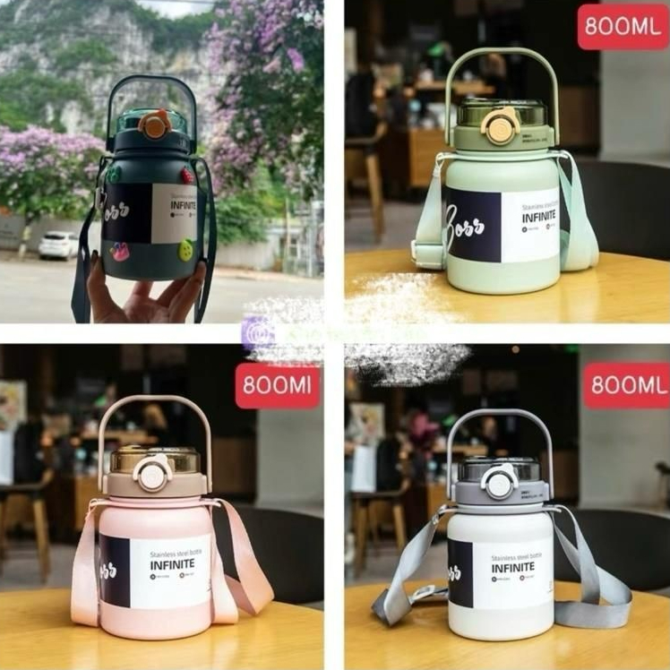 Bình Nước Giữ Nhiệt boss 800ml có dây đeo tặng kèm sticker MM-STORE