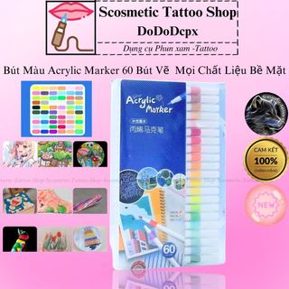  Bộ bút dạ màu acrylic marker 60 màu vẽ tranh nghệ thuật tranh sơn dầu không thấm nước vẽ mọi chất liệu bề mặt 