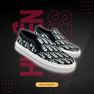 Giày slipon lười nam CD da bọc vải dệt hoạ tiết vân chữ thổ cẩm monogram đế cao su non cao cấp 2025