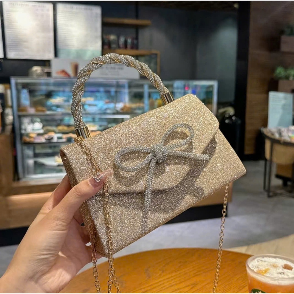 Túi xác nữ đi tiệc cưới đi chơi sang chảnh đính nơ đá lấp lánh,đeo chéo,đeo vai có quai xách - HT089 | BigBuy360 - bigbuy360.vn