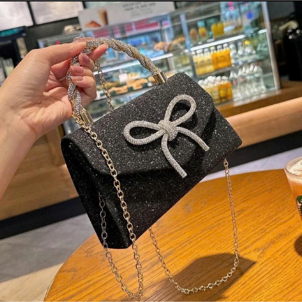 Túi xác nữ đi tiệc cưới đi chơi sang chảnh đính nơ đá lấp lánh,đeo chéo,đeo vai có quai xách - HT089 | BigBuy360 - bigbuy360.vn