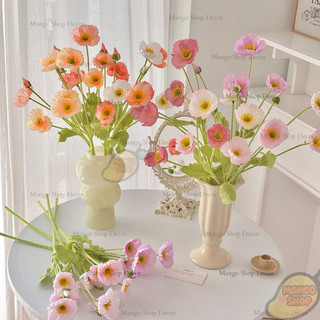  Cành Hoa Anh Túc màu pastel hoa lụa nhựa giả xinh xắn 
