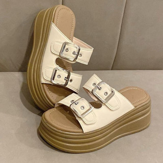  Dép nữ đế Bằng siêu nhẹ chân cao 7cm da mềm 2 quai ngang sang trọng dễ phối đồ 