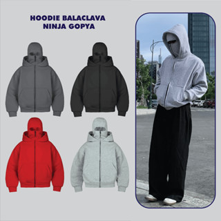 Áo Khoác Hoodie Zip Boxy Balaclava Ninja 2 mũ GOPYA, chất liệu nỉ bông, chân cua dày dặn