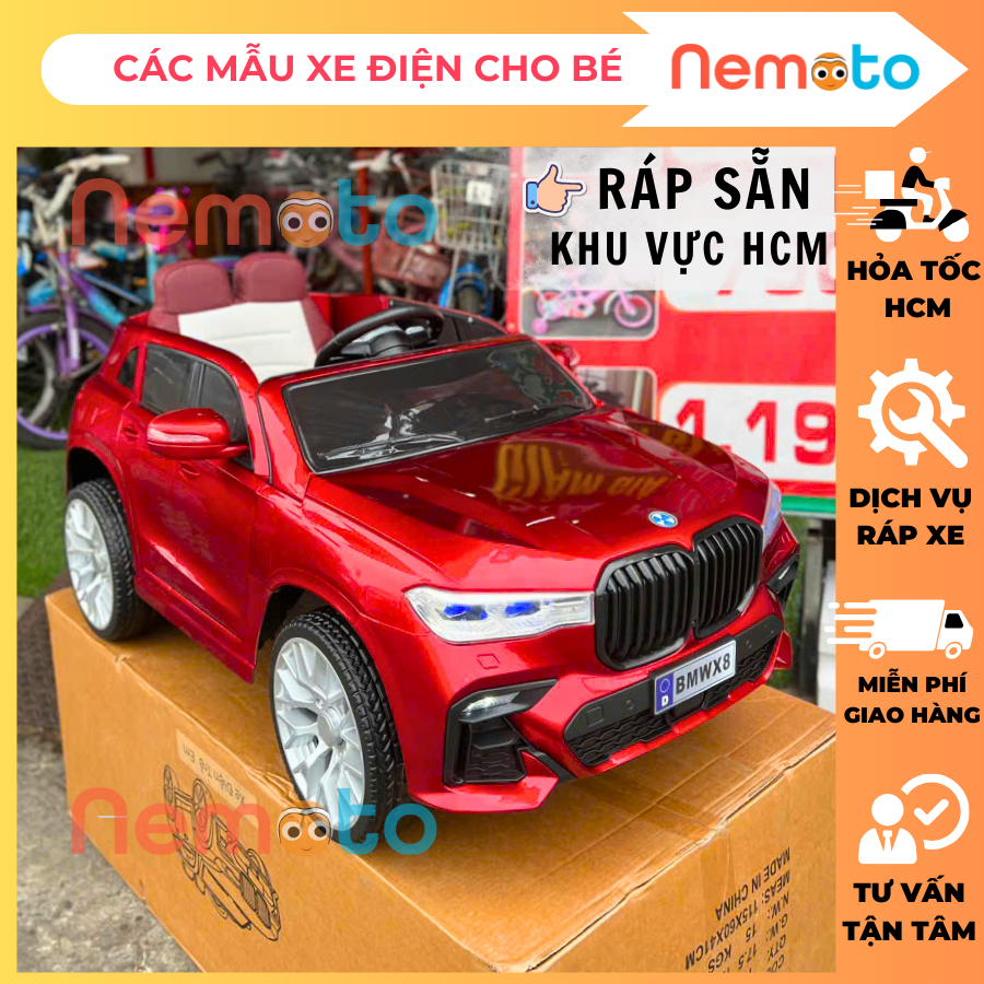 𝐇ỏ𝐚 𝐓ố𝐜 𝐇𝐂𝐌 - Xe Hơi Điện Cho Bé Siêu Sang BMX X8 Ghế Da, Sơn Tĩnh Điện, Bánh Cao Su