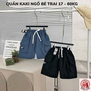 Quần Ngố Túi Hộp Chất ZIP Mềm Mát, Co Giãn Nhẹ Cho Bé Trai 17-65kg - 2 Màu Đen & Xanh Than