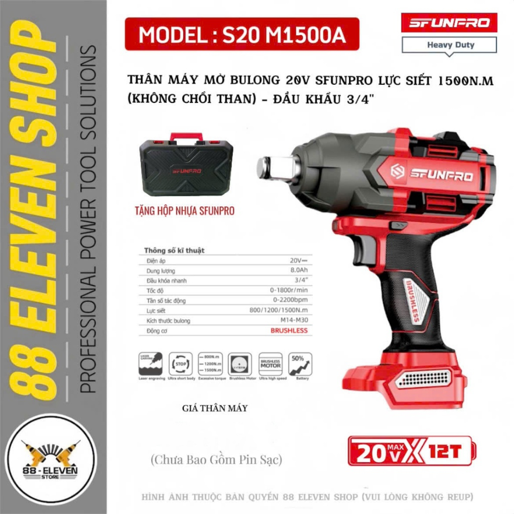 Máy Siết Mở Bulong 20V Sfunpro S20 M1500A