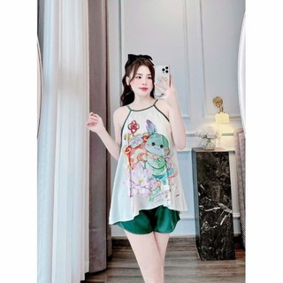 Đồ bộ ngủ yếm dây quyến rữu chất phi lụa