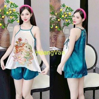 Đồ bộ ngủ yếm dây quyến rữu chất phi lụa