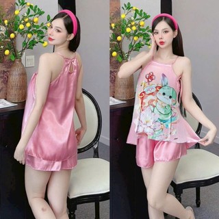 Đồ bộ ngủ yếm dây quyến rữu chất phi lụa