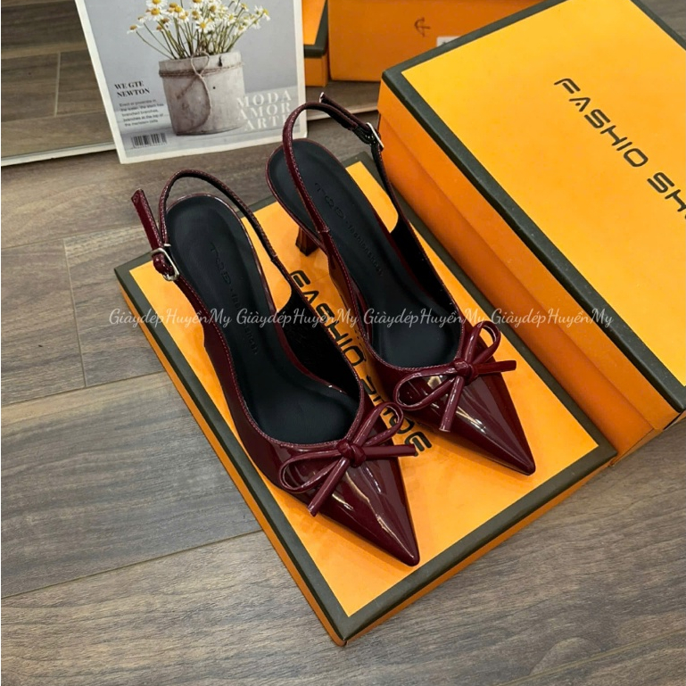 Giày cao gót 7p mũi nhọn phối nơ quai hậu chun cài khuy hàng cao cấp full hộp ( BD29 ) | BigBuy360 - bigbuy360.vn