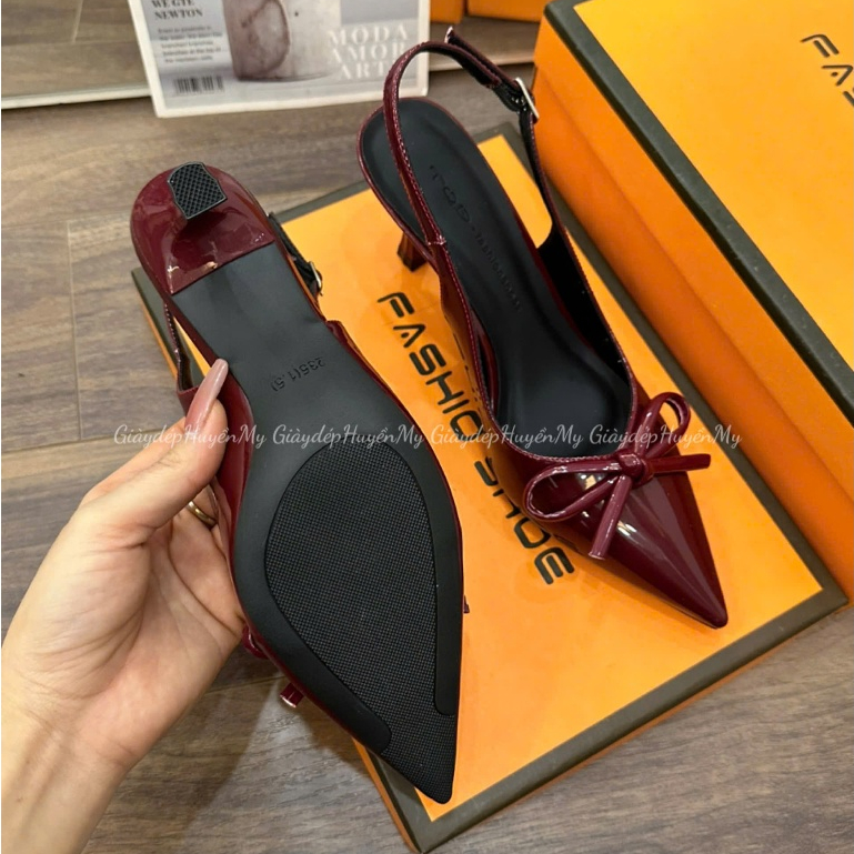 Giày cao gót 7p mũi nhọn phối nơ quai hậu chun cài khuy hàng cao cấp full hộp ( BD29 ) | BigBuy360 - bigbuy360.vn
