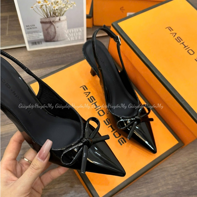 Giày cao gót 7p mũi nhọn phối nơ quai hậu chun cài khuy hàng cao cấp full hộp ( BD29 ) | BigBuy360 - bigbuy360.vn