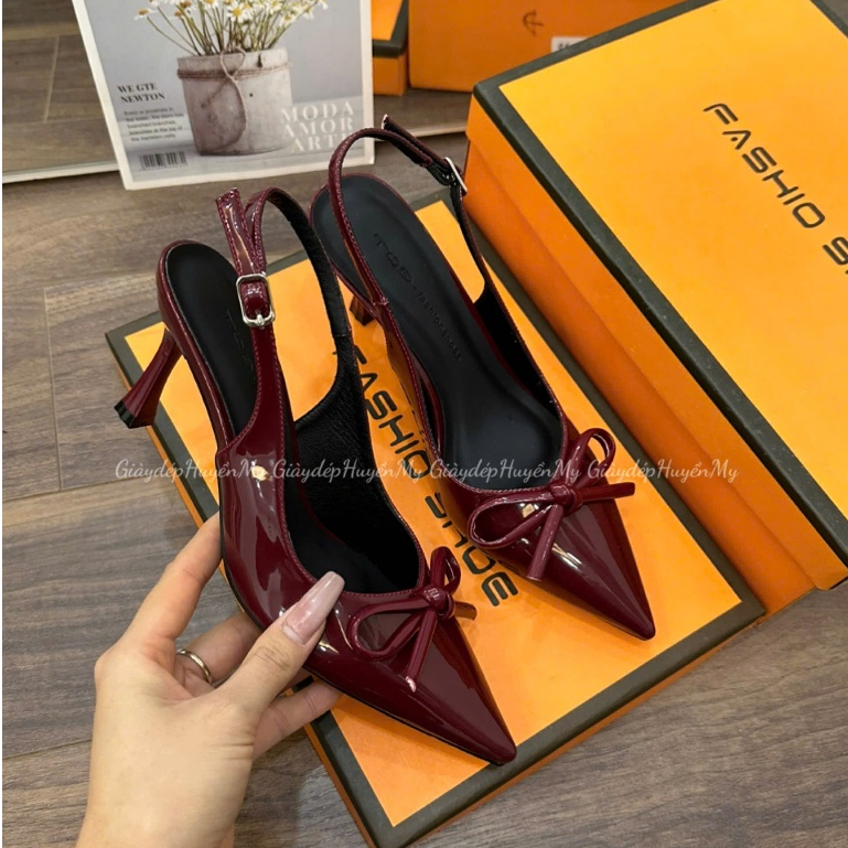 Giày cao gót 7p mũi nhọn phối nơ quai hậu chun cài khuy hàng cao cấp full hộp ( BD29 ) | BigBuy360 - bigbuy360.vn