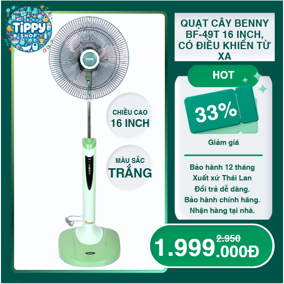 Quạt Cây Benny BF-49T 16 inch, có điều khiển từ xa, bảo hành 12 tháng