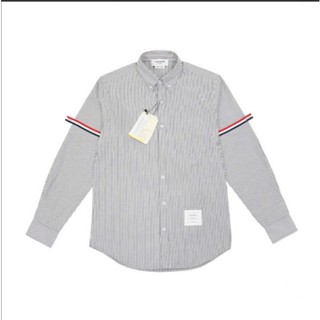Áo Sơ Mi Thom Browne Kẻ Xám Dài Tay Vải Cotton Lụa Cao Cấp Mẫu Hot Năm 2023