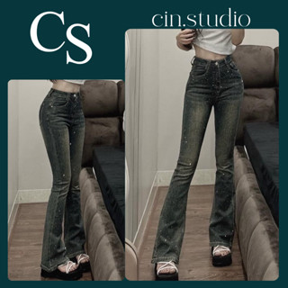 Quần Jeans nữ ống loe lưng cao gắn full đá siêu sang. Quần bò nữ đính đá lấp ánh dáng ôm siêu tôn vòng 3