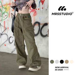Quần kaki túi hộp nhăn ống rộng nữ 2025 MRSSTUDIO chất liệu kaki dài 108cm MRQ153G