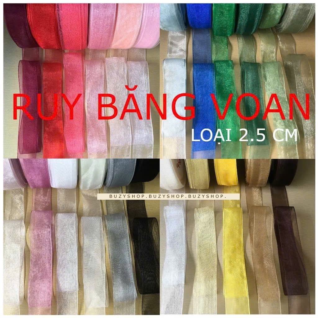 [Bó 5mét/10mét]Ruy băng voan bản 2cm - 2.5cm [nguyên liệu thủ công, phụ liệu handmade, may mặc]