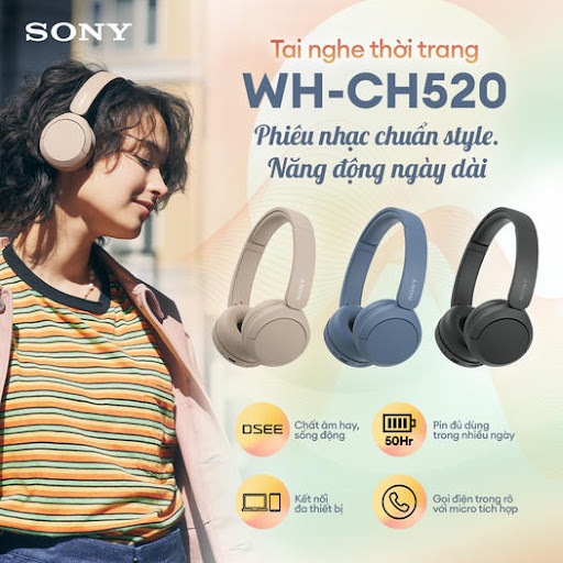 Tai Nghe Chụp Tai Bluetooth Sony WH-CH520, DSEE - Pin 50h - Bluetooth 5.2 - Bảo Hành 12T Chính Hãng | BigBuy360 - bigbuy360.vn