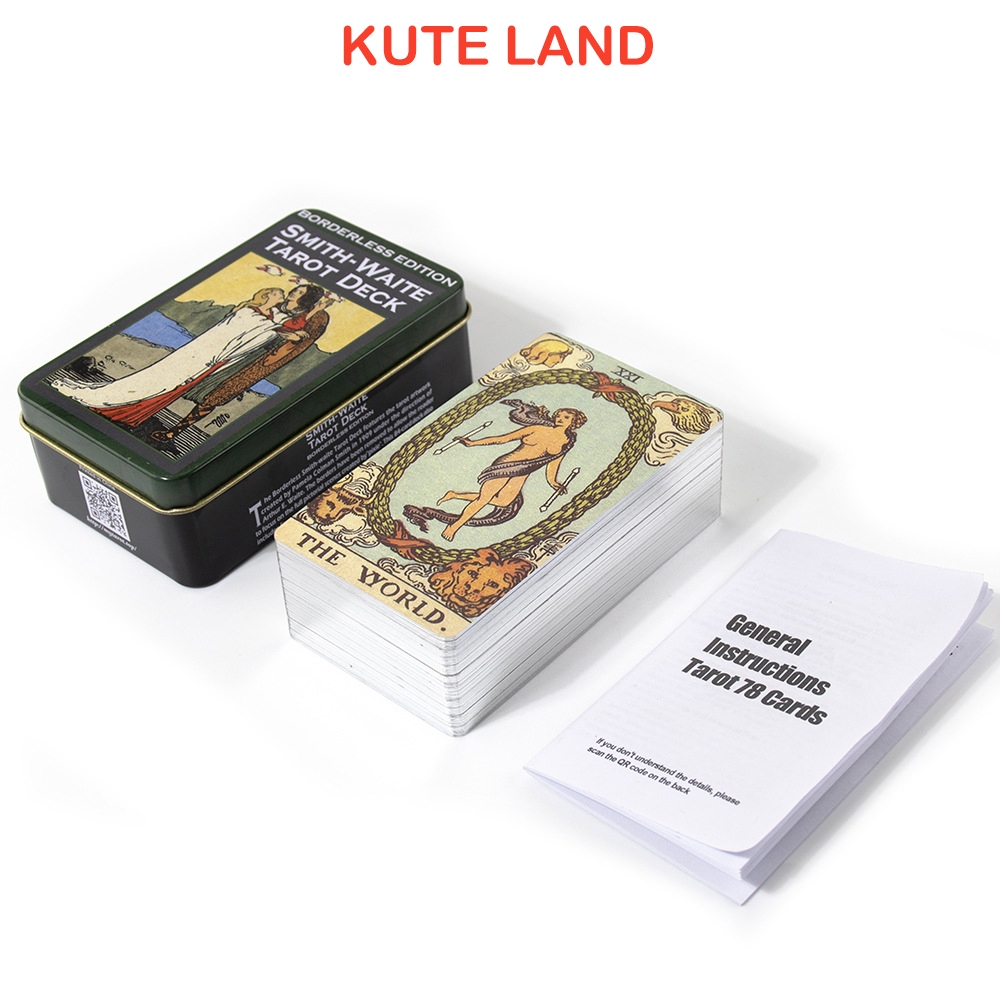 [Mạ Cạnh] Bộ Bài Smith Waite Tarot Borderless Edition Hộp Thiếc 78 Lá Tặng Link Tiếng Việt Và Đá Tha